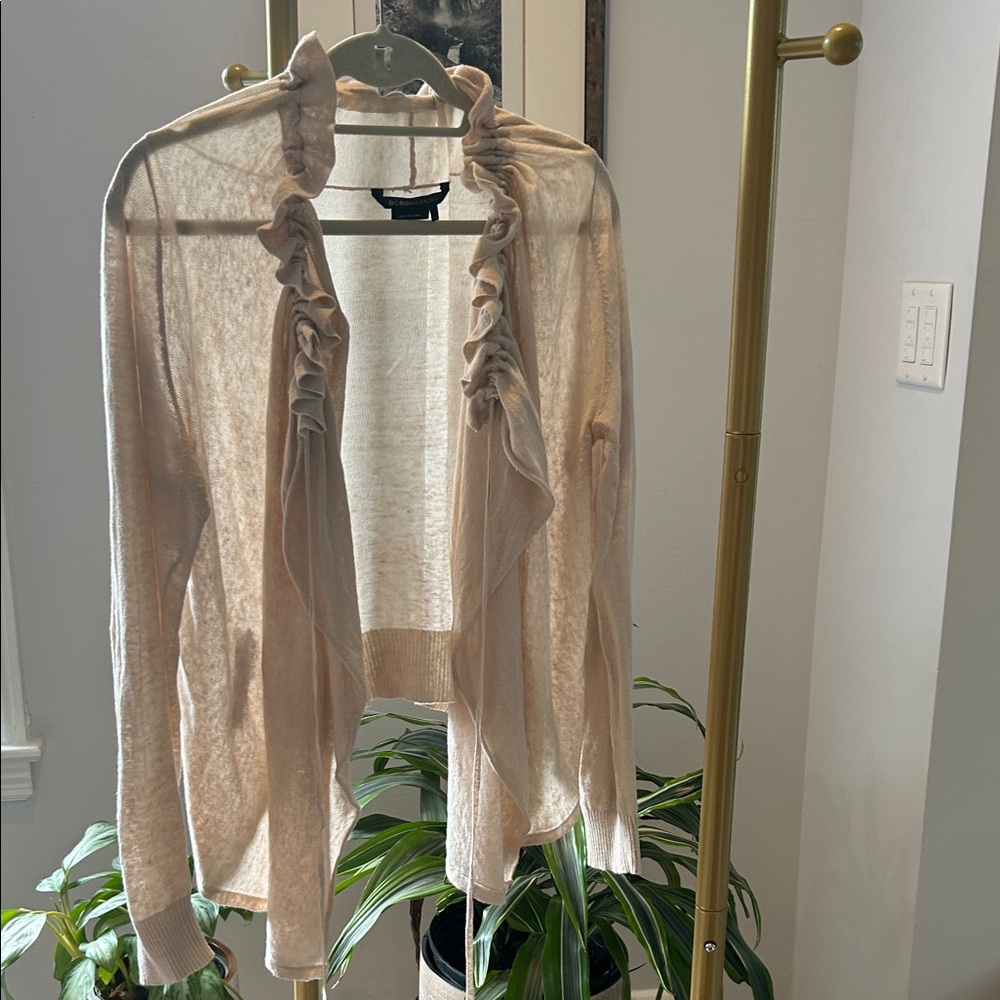 BCBGMaxAzria Cream Knit Cardigan with Subtle Sheer Texture